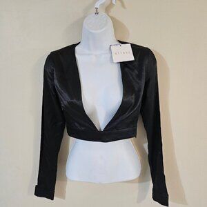 Meshki Women's Long Sleeve Crop Top - Black - XS - New